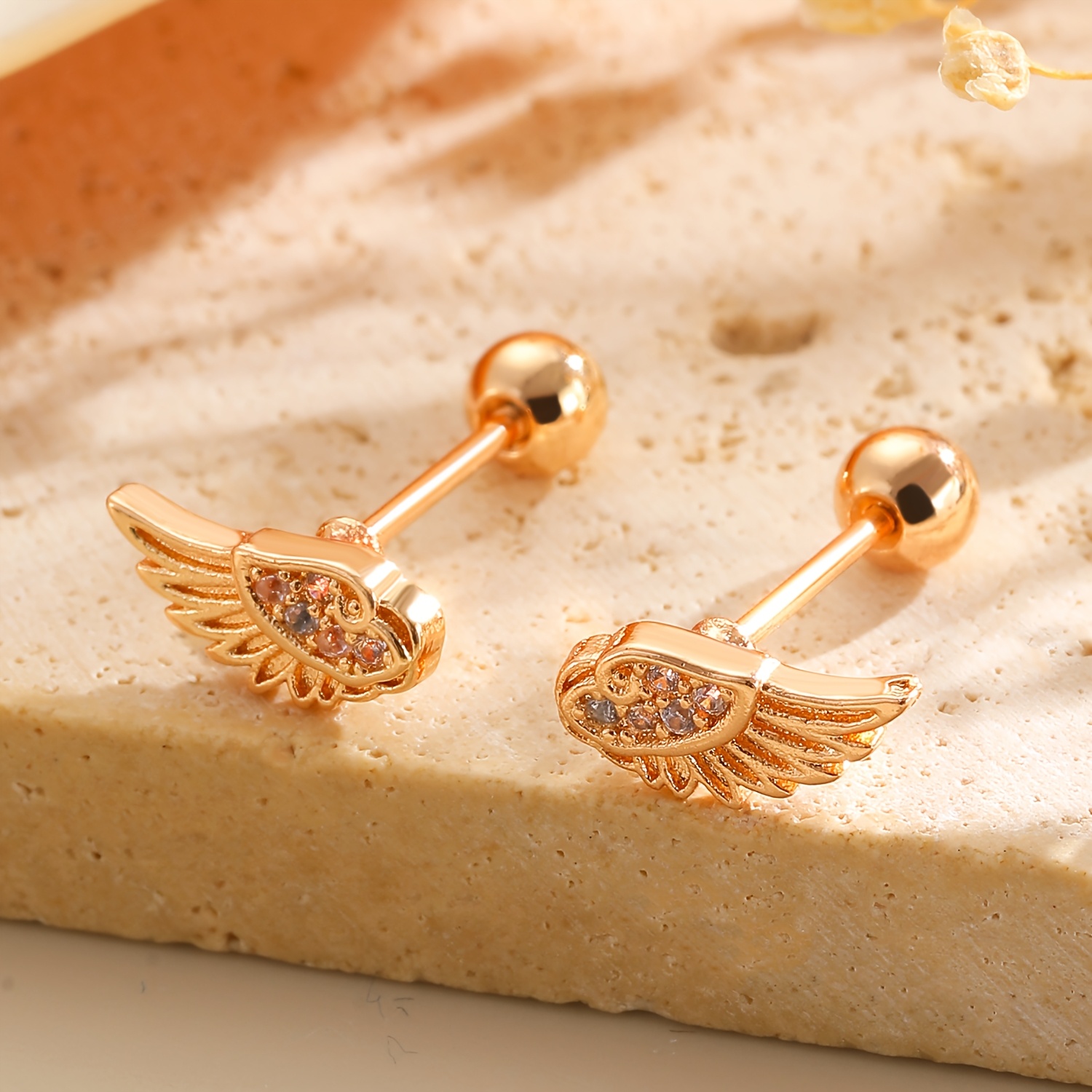 Minimalist Synthetic Zirconia Angel Wings Ear Studs
